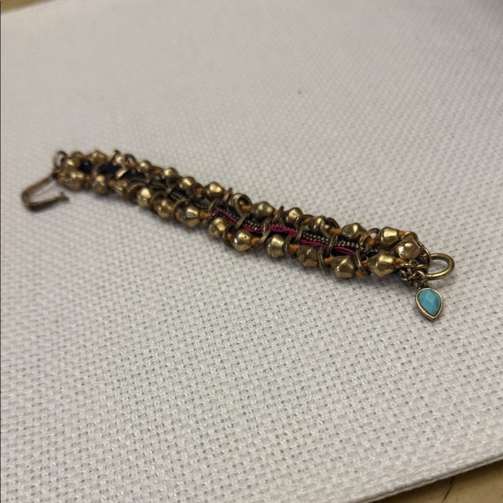 Lucky Brand Gold Beaded Bracelet with Turquoise Charm